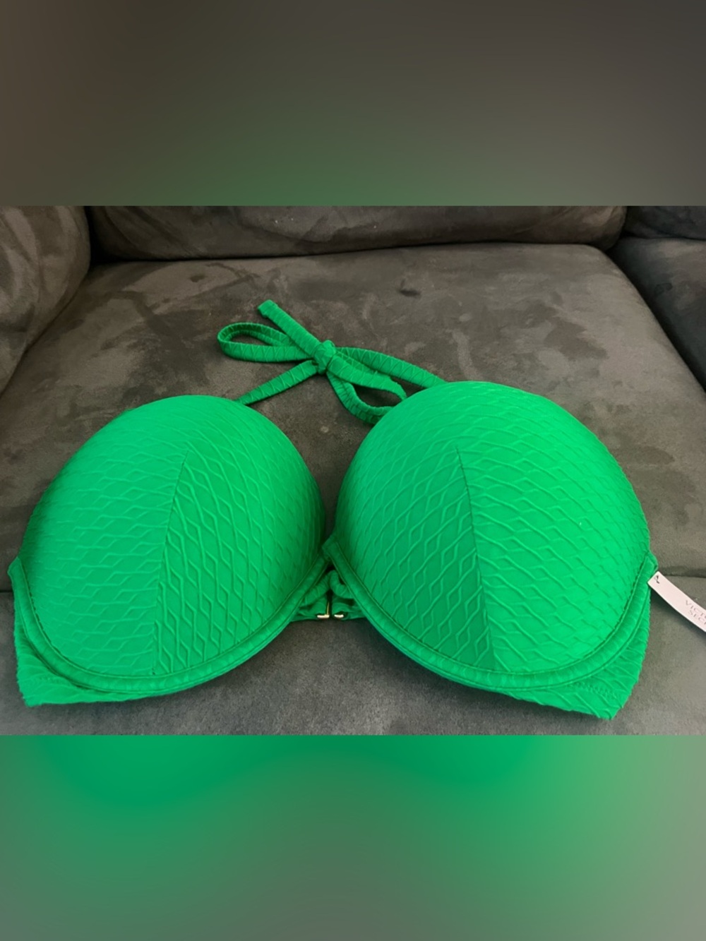 PINK Victoria's Secret Emerald Green Textured Halter Bikini Top